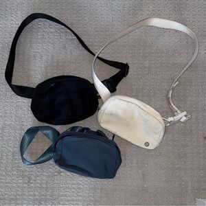 Lululemon Everywhere belt bag Black and ivory set with Blue Amazon belt bag